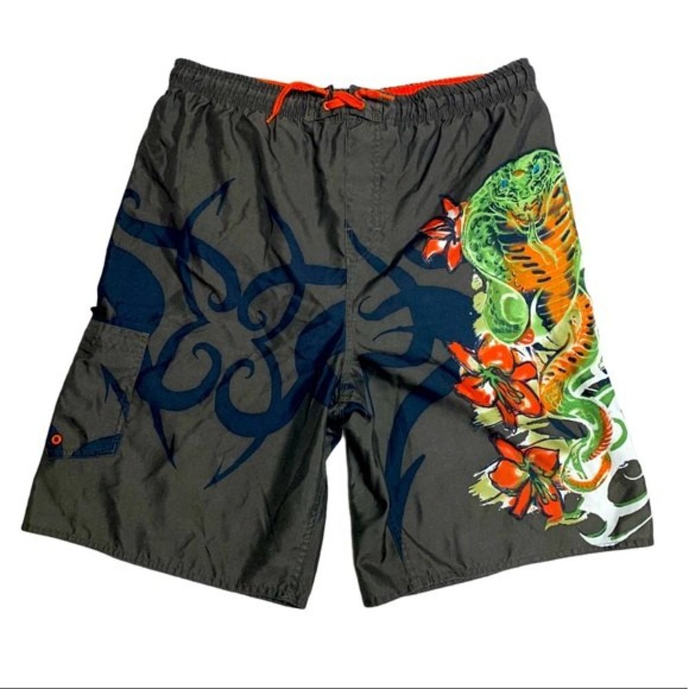 Swim SHorts Bathing Suit Khaki Tribal Cobra Snake Trunks Pool Beach Water Short